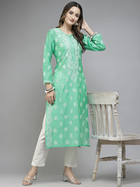 Ada Hand Embroidered New Lucknowi Chikankari Chanderi Kurta Kurti for Women A411175