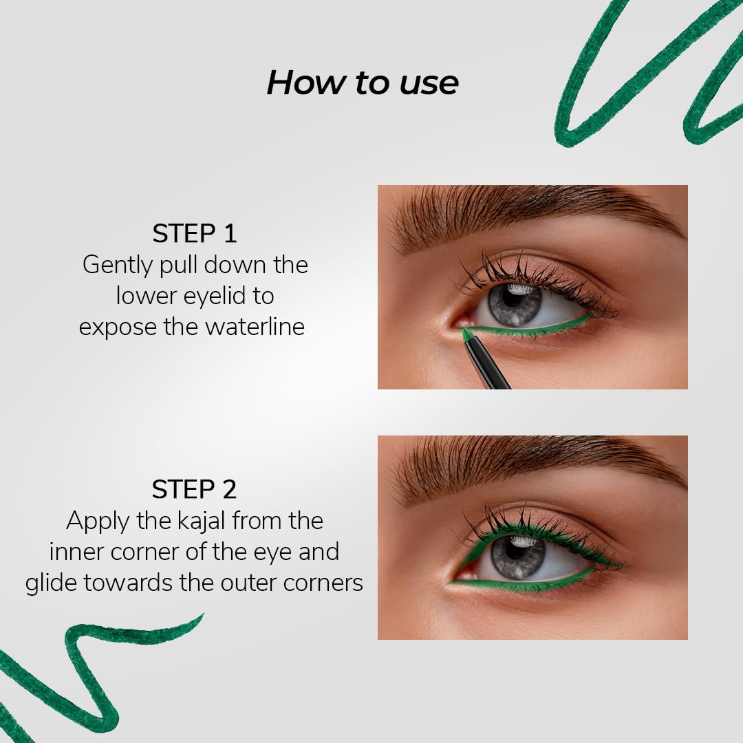 LoveChild Masaba Colored Kajal, Spicy Shimla (Green)- Intense Color, Smooth Glide, Waterproof, Smudge-Proof Eye Pencil with Almond Oil, 0.3 g
