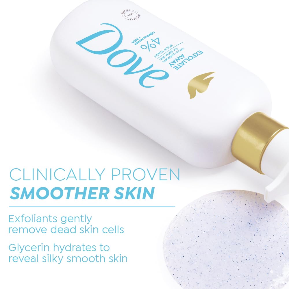 Dove Exfoliate Away Serum Body Wash | 4% Refining Serum + AHA | Micro-polishers for silkier skin | Paraben & SLS free | 300 ml