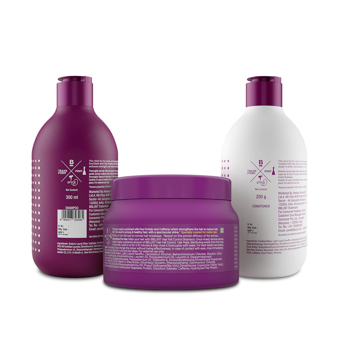 BBlunt Hair Fall Control Hair Mask 250 g + Hair Fall Control Shampoo 300 ml + Hair Fall Control Conditioner 250 g