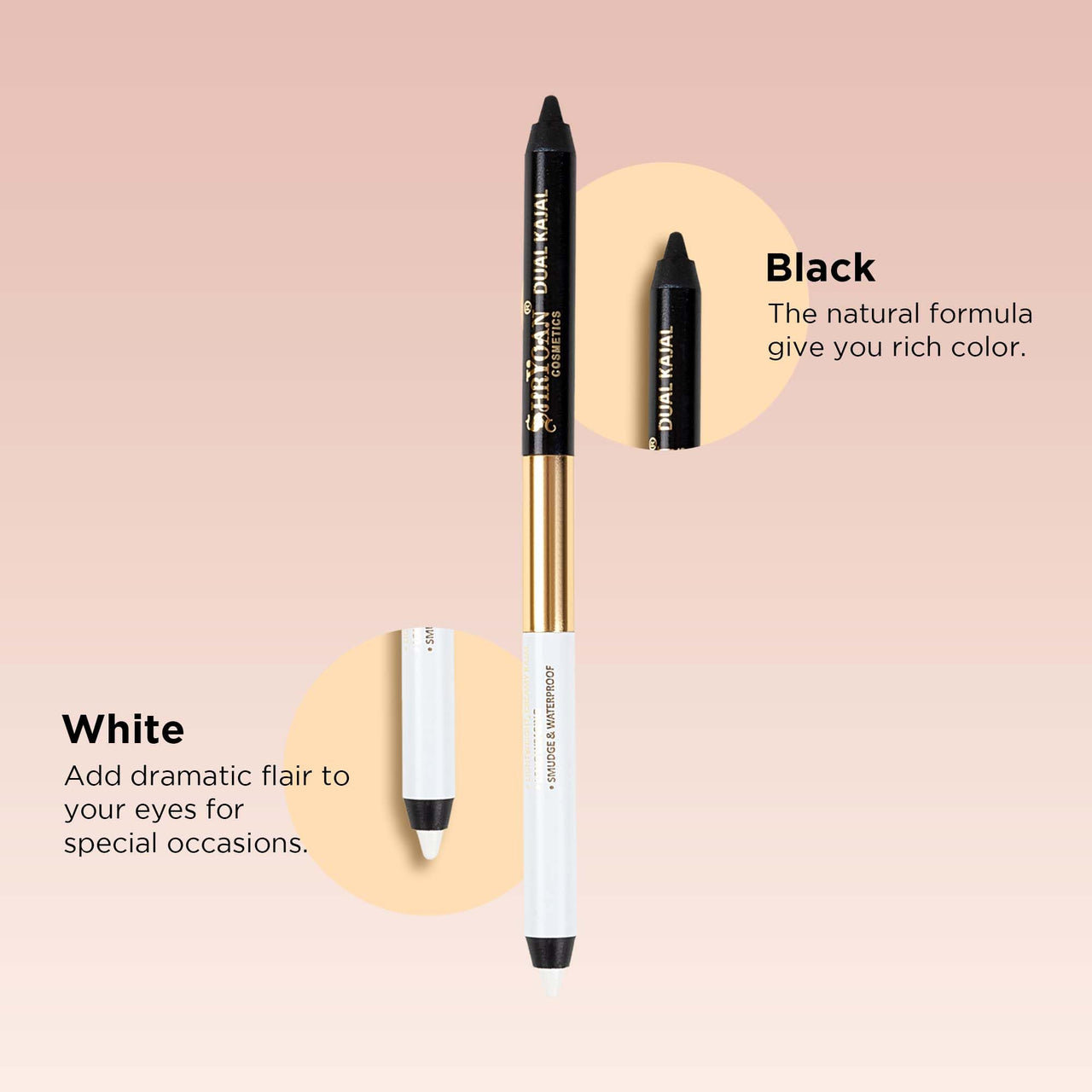 Shryoan Shimmery Dual Kajal with Sharpener | Waterproof | Long-Lasting | Black & Brown Shades | Long lasting smudge proof| Sweat proof Formula | 24-Hour Wear (Pack of 1)