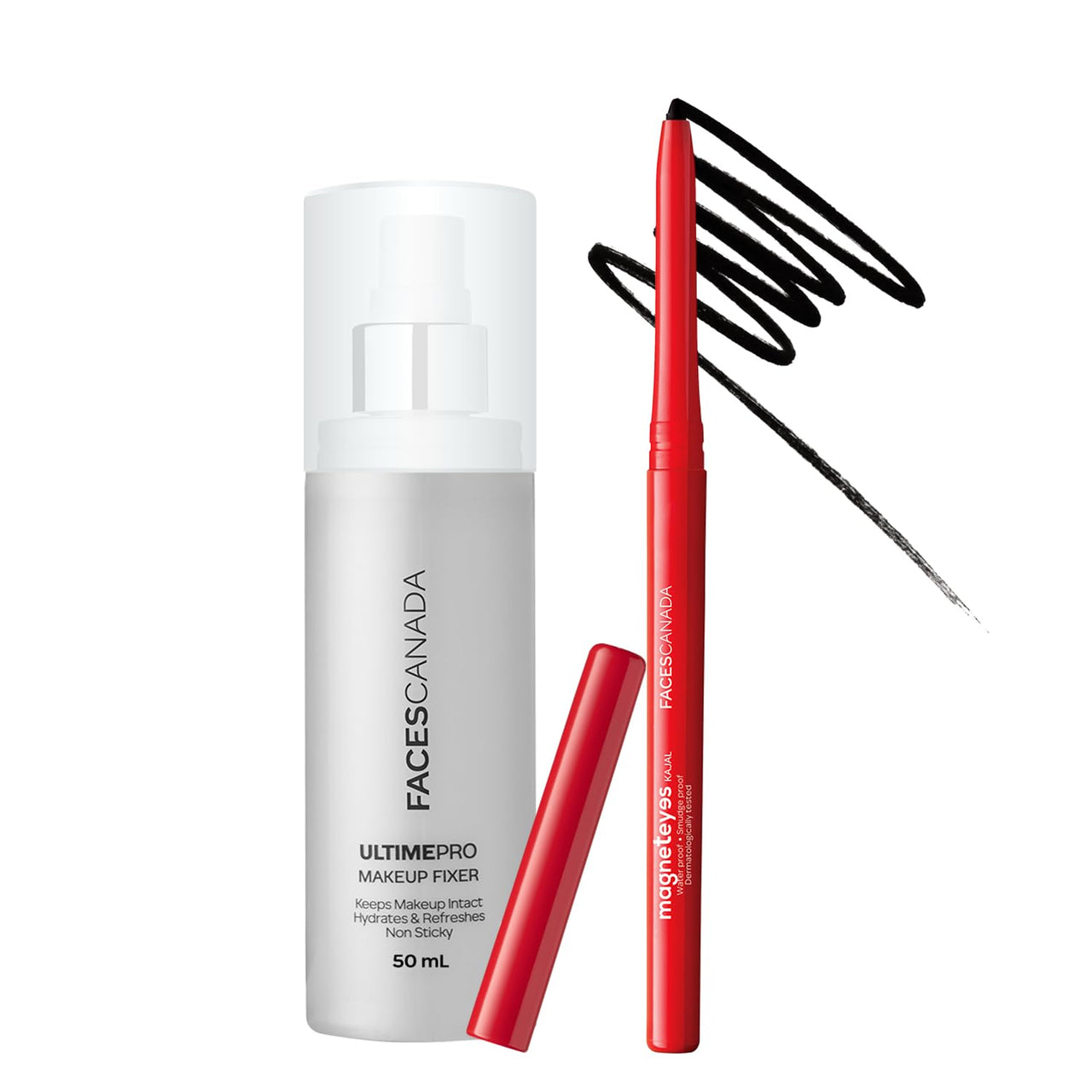 FACES CANADA Matte All Day Combo - Magneteyes Kajal - Black (0.35 gm) + Ultime Pro Makeup Fixer (50 ml) | Long Lasting Makeup Setting Spray | Waterproof & Smudgeproof