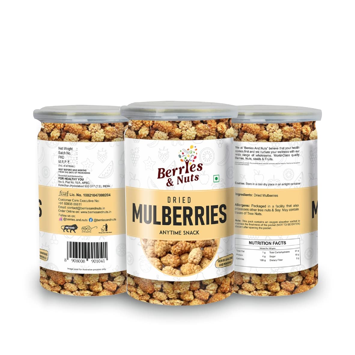 Berries And Nuts Naturally Dried Mulberries | Naturally Sweet Dried Mulberry | 1 Bottle of 160 Grams