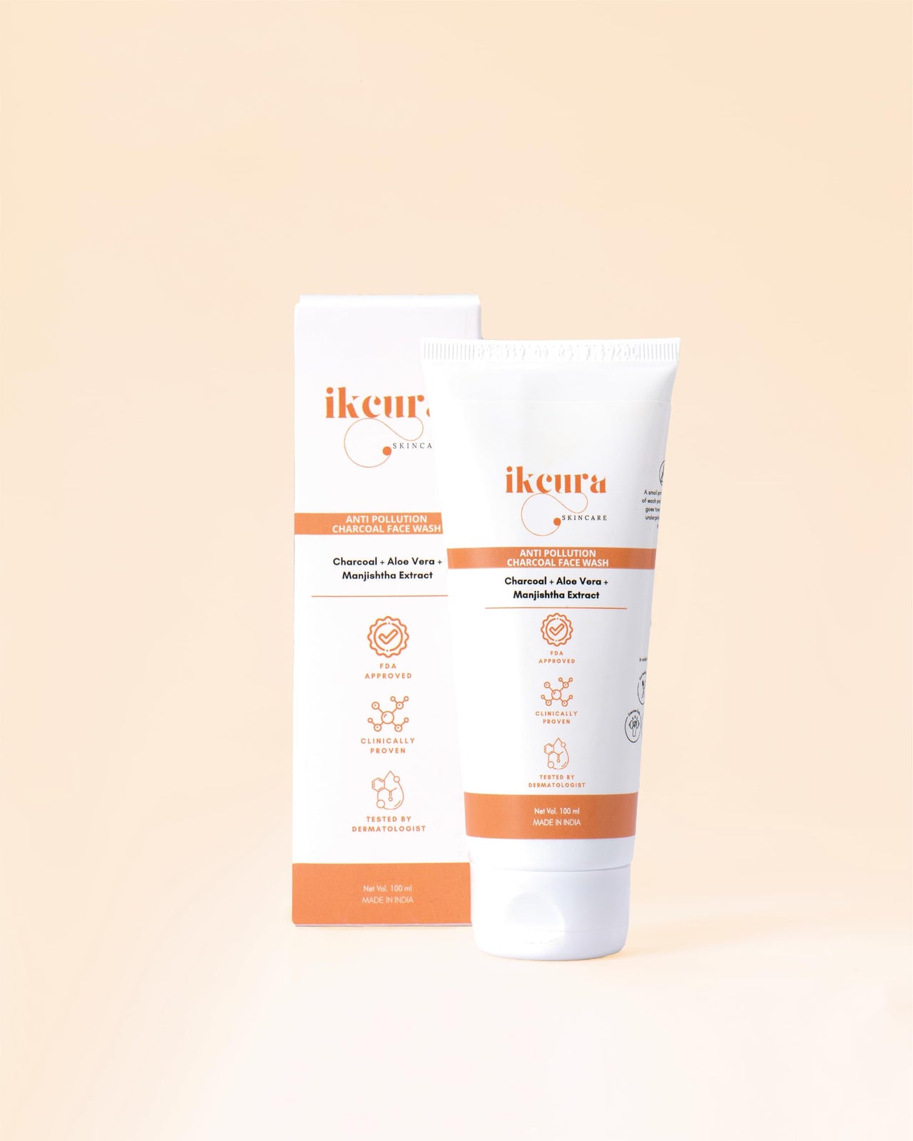 Ikcura Anti Pollution Charcoal Face Wash, Charcoal, Aloe Vera, Manjishtha Extract | Deep Cleansing, Moisturizing, Pollution Defense, Hydration Boost, 100ml