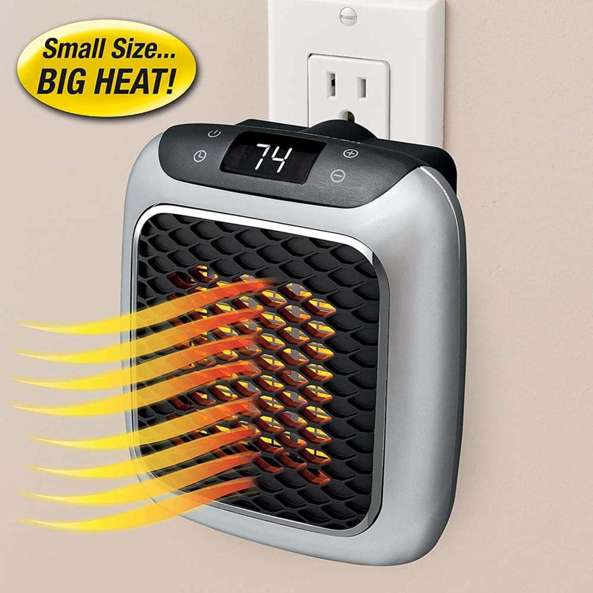 Ontel Handy Heater Turbo 800 Wall Outlet Small Space Heater with Adjustable Thermostat, Programmable 12-Hour Timer, Auto Shut Off - Quiet & Space-Saving Ceramic Mini Heater