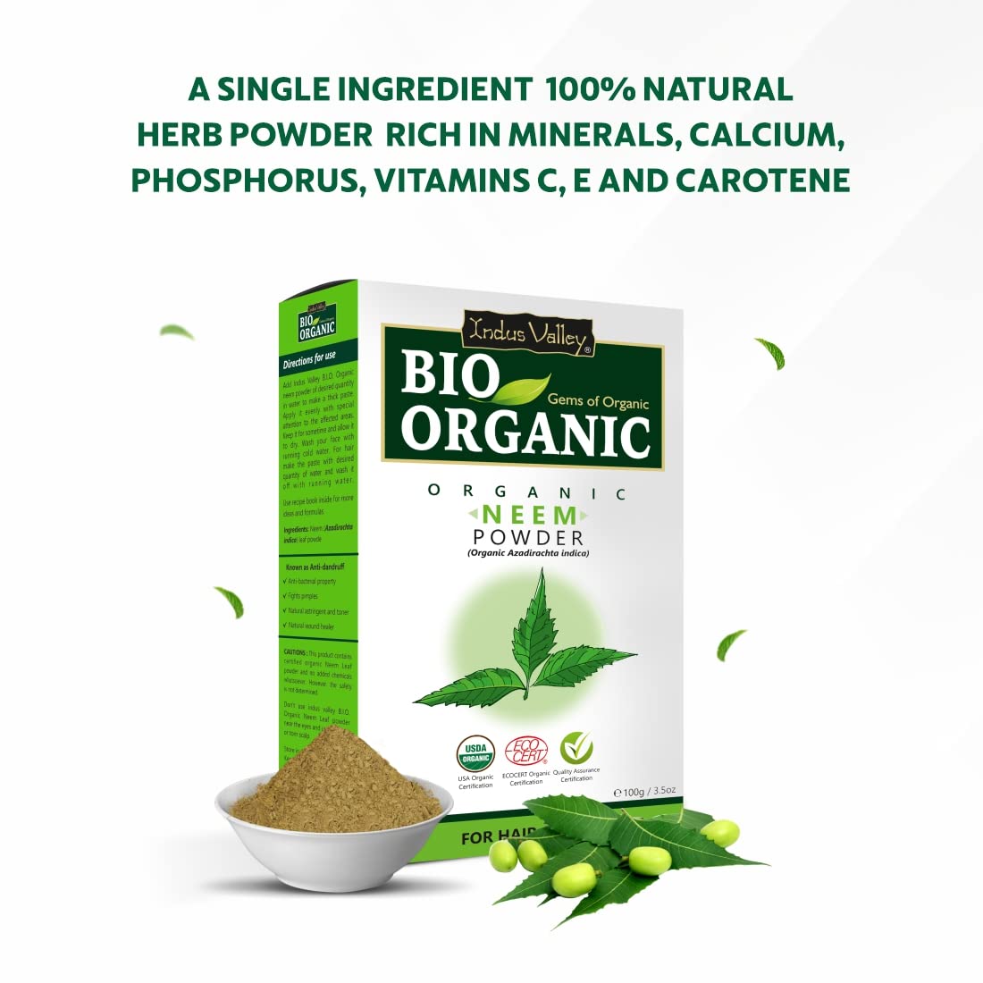 INDUS VALLEY Neem Powder | Azadirachta indica - 100% Organic & Chemical Free Hair Cleanser For Healthy Hair - (100g x 3 =300g) Set Of 3