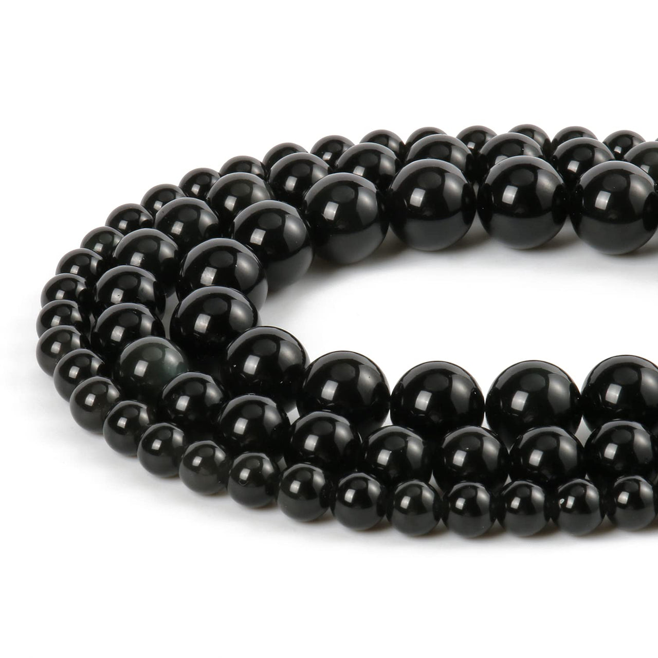 35pcs 10mm Natural Stone Beads Black Obsidian Beads Energy Crystal Healing Power Gemstone for Jewelry Making, DIY Bracelet Necklace