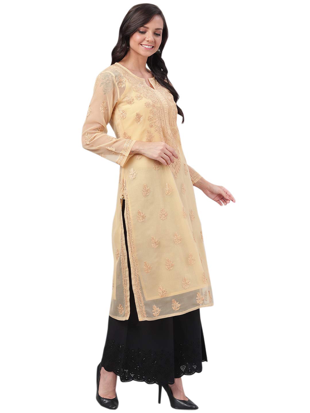 Ada Lucknowi Hand Embroidered Chikankari Women's  Georgette Kurta Kurti with Slip