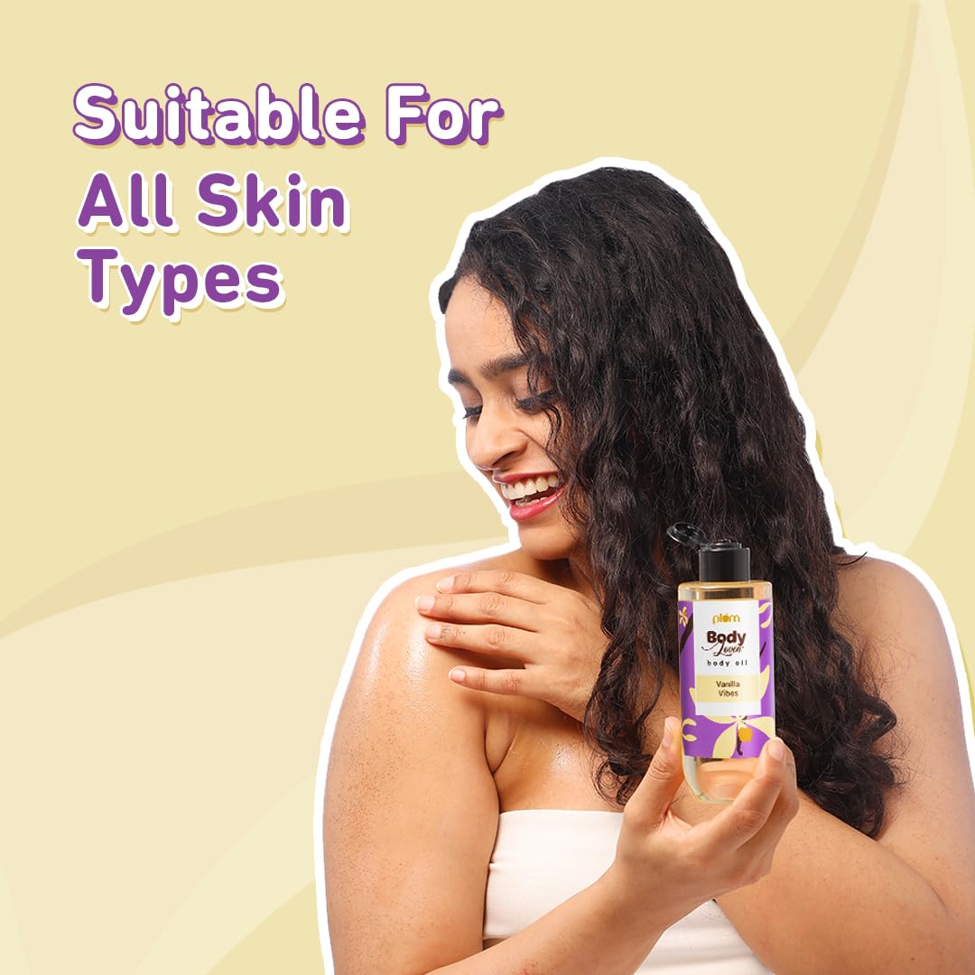Plum BodyLovin' Vanilla Vibes Body Oil | Intense Moisture & Instant Glow | Long Lasting Warm Vanilla Fragrance | Non-Greasy & Lightweight | Soft & Nourished Skin | For Dry To Very Dry Skin - 200ml