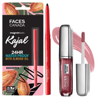 FACESCANADA Lip Gloss Baebe 03 (Glossy) & FACES CANADA Magneteyes Kajal - Black, 0.35g | 24 Hr Long Stay | One Stroke Smooth Glide | Waterproof, Smudgeproof & Fadeproof | Deep Matte Finish