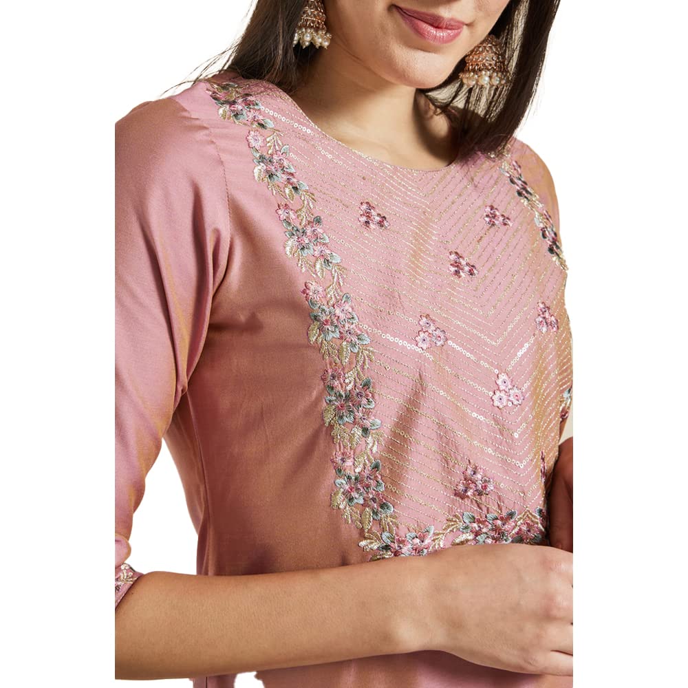 Kashish Women's  Viscose Embroidered Round Neck Straight Fit Kurta