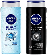 NIVEA Men Body Wash, Active Clean with Active Charcoal, Shower Gel for Body, Face & Hair, 500 ml & Men Body Wash, 500 ml