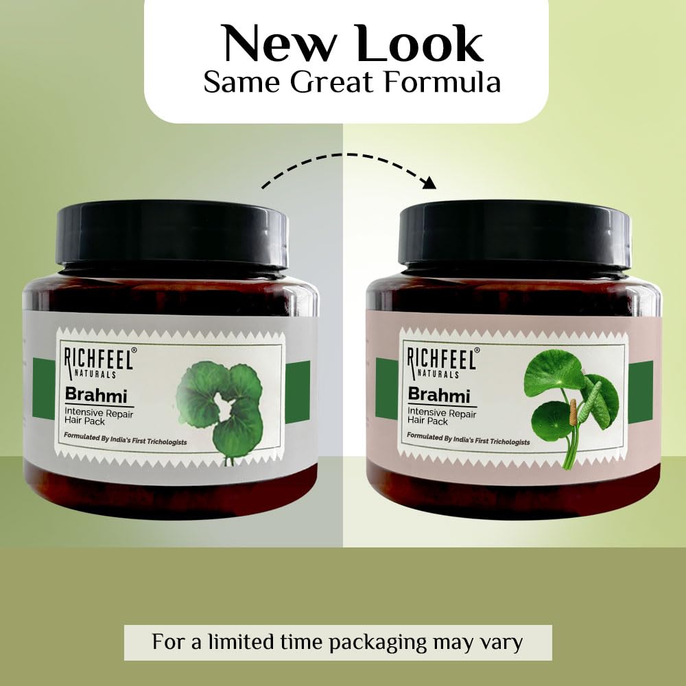 Richfeel Brahmi Intensive Repair Hair Pack | Controls Hair Fall | Treats Damage, Split Ends and Breakage | Deep Conditioning |Trichologist Formulated | 500g