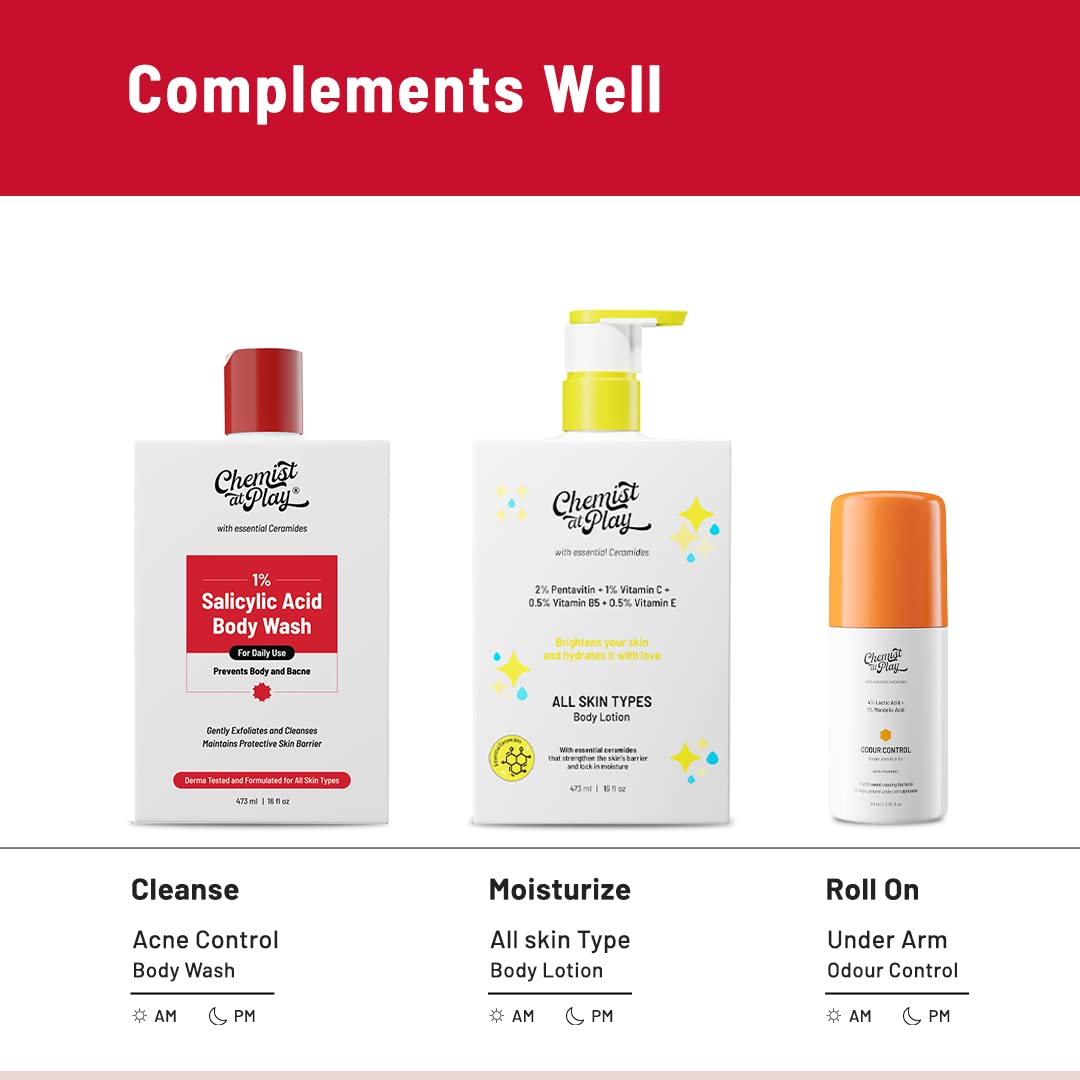 Chemist at Play 1% Salicylic Acid Body Wash 473ml | Paraben & SLS Free | Gentle Exfoliating Shower Gel | Prevents Body Acne, Bumpy Skin & Deep Cleanses Skin | For Men & Women