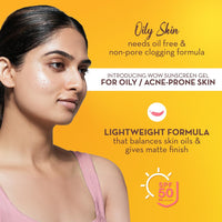 WOW Skin Science Sunscreen Gel For Oily & Acne-Prone Skin | SPF 50 PA++++ | Blocks UV Rays | Balances Oil & Excess Sebum | Lightweight | Quick Absorbing | No white cast | UVA & UVB Protection | 50 ml