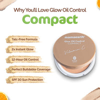 Mamaearth Glow Oil Control Radiant Compact Spf 30 With Vitamin C & Turmeric For 2X Instant Glow For Normal Skin- 9 G (Almond Glow), Brown