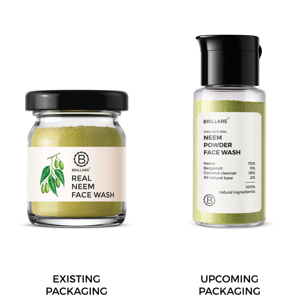 Brillare Neem Face Wash for Acne & Pimples, with Bergamot for Clear Skin, 100% Natural Powder Facewash for Acne Prone Skin, Pimples & Blemishes, 15g