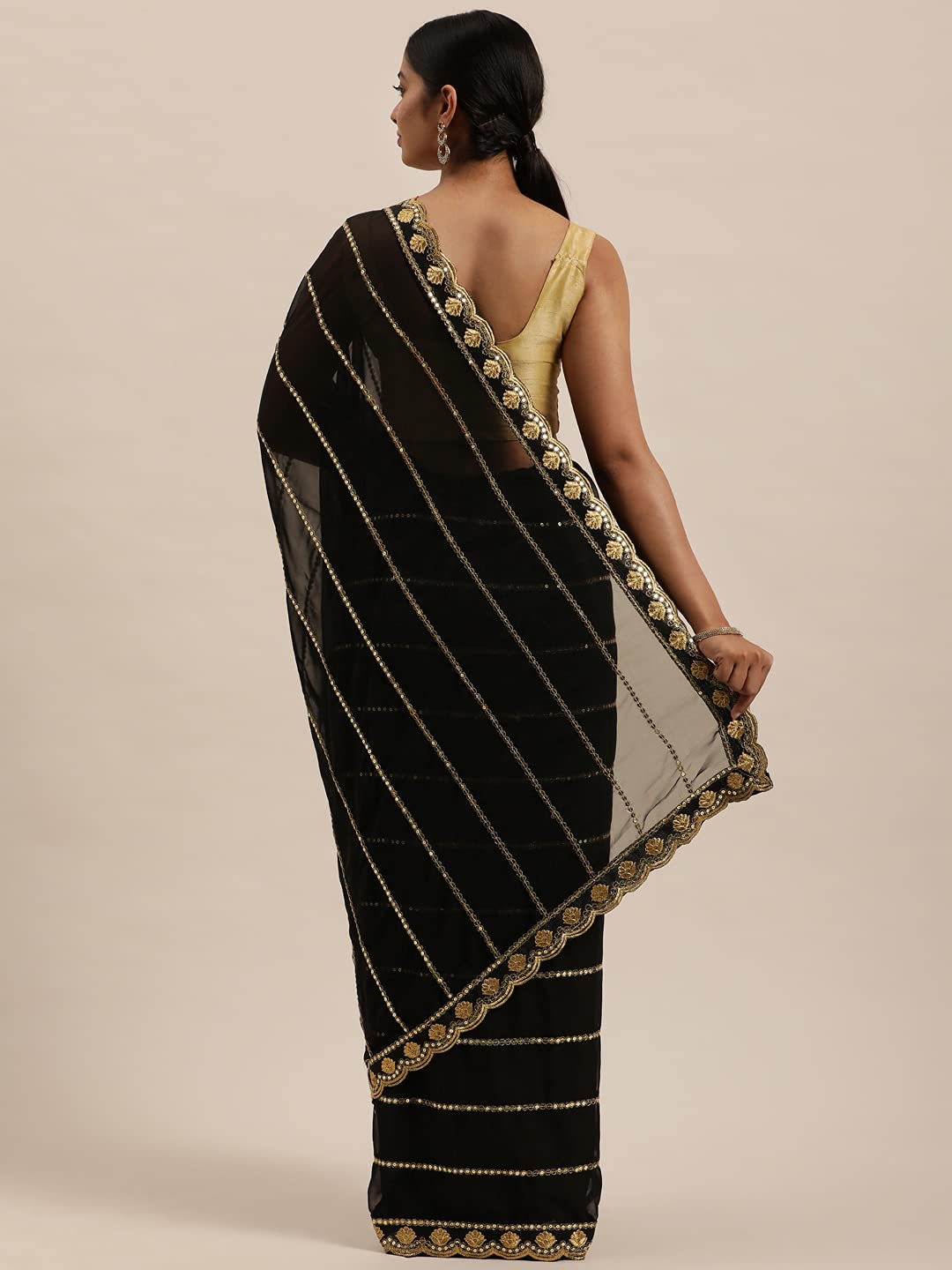 Sunderani Women's  Designer Black Georgette Embroidered Fashion Designing Saree for Women (Sund KK BLACK)