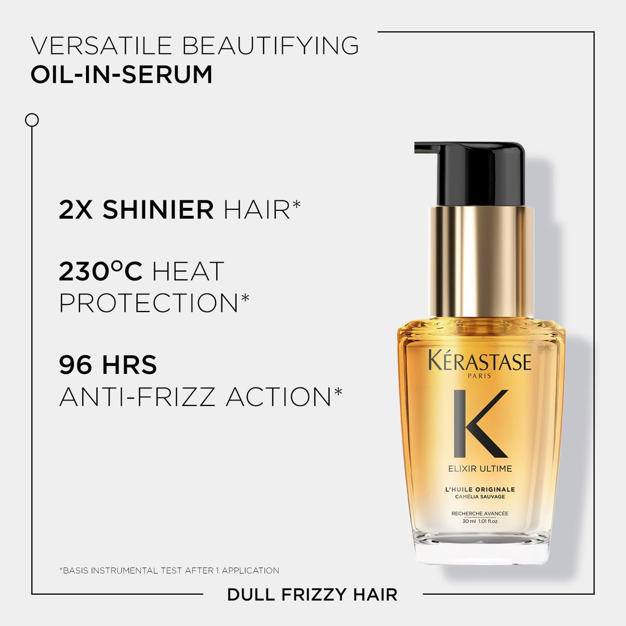 Kérastase Elixir Ultime Hair Oil-In-Serum 30ml | |For All Hair Types | 2X Shinier Hair | 96H Anti-Frizz Action | Infused with French Camellia, Marula and Argan Oils