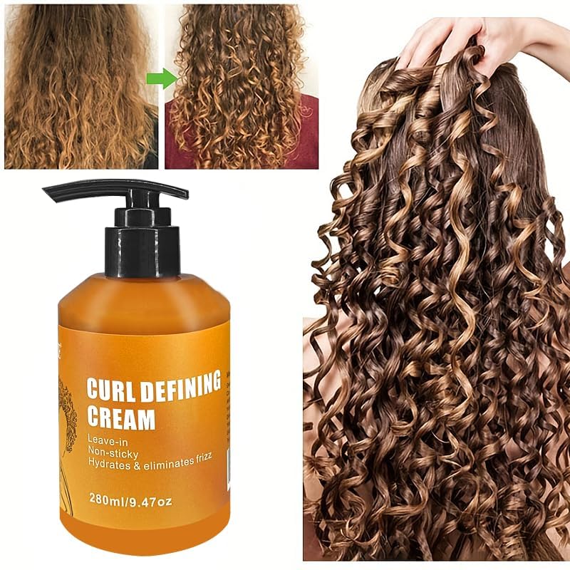 Curl Defining Cream Sulfate and Paraben Free, for Dry Hair, Unisex Adult, 4.6 fl oz Each Leave-in Non-Sticky Hair Treatment, Hydrates and Eliminates Frizz, 280ml (Pack of 2)