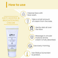 Globus Naturals Hyaluronic Acid & Vitamin C Anti Ageing Face Cream, Enriched with Rose & Glycerine, Skin Lightening & Brightening Formula, 100 ml, Pack Of 3