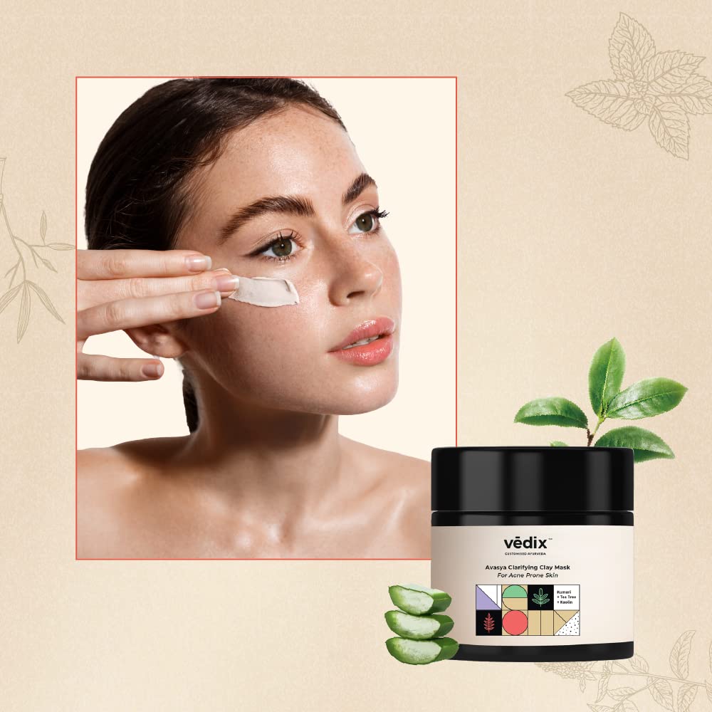 Vedix Customized Face Pack - Avasya Clarifying Clay Mask For Acne Prone Skin With Kumari + Tea Tree + Kaolin