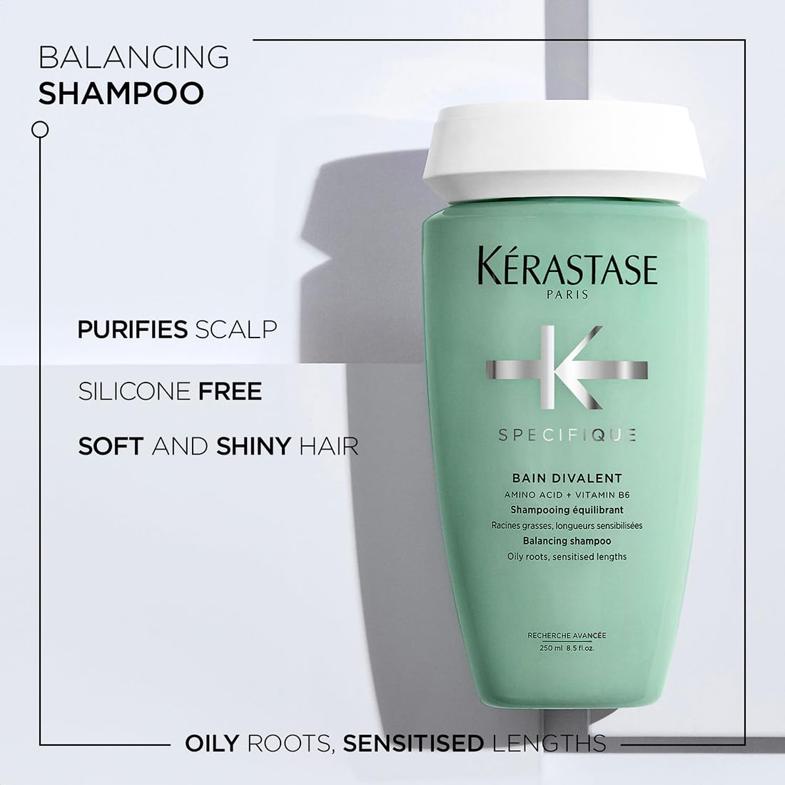 Kérastase Specifique Divalent Balancing Shampoo 250ml | Clarifying Shampoo for Oily Scalp & Dry Hair Lengths | Enriched with Amino Acid and Vitamin B6
