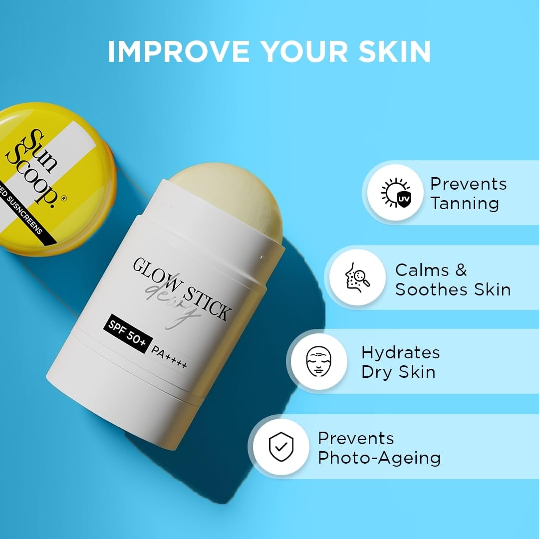 SunScoop Glow Stick Dewy SPF 50+ PA++++ |, UVA UVB rays protection| Vitamin C for glow | Oats for dull skin | Dewy Finish | Easy Reapplication | No White cast | Combination to Dry skin | 18g
