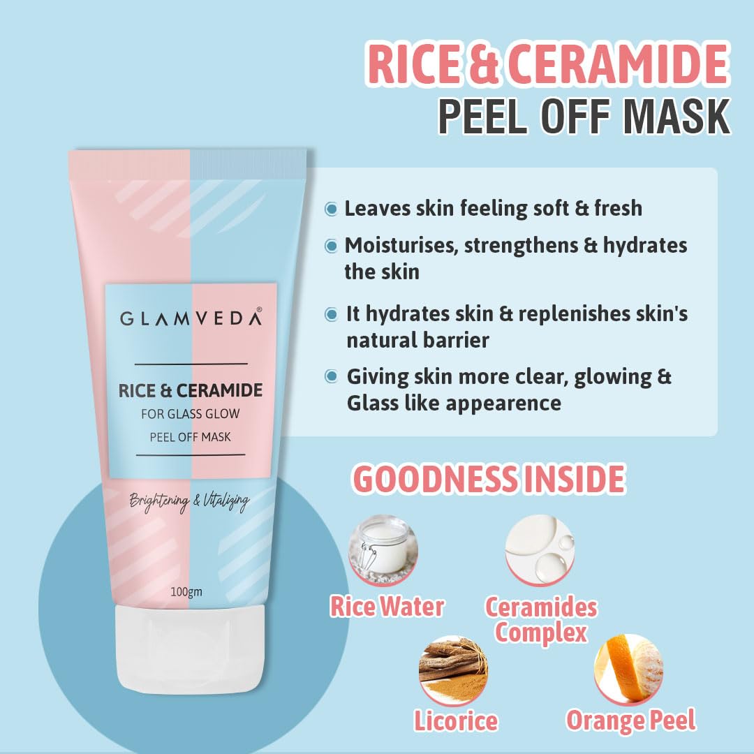 Glamveda Rice & Ceramide Combo For Dry, Sensitive ( Facial Kit + Peel Off Mask )