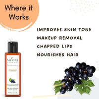 Mystiq Living Grapeseed Oil for Hair and Skin, Anti Ageing, Glowing Skin, Acne, Pimple - 50 ML | Cold Pressed, 100% Pure & Natural