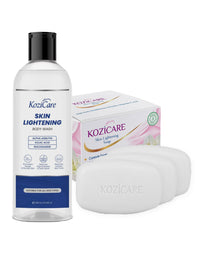 Kozicare Skin Whitening Soap | 3 Soaps For Bath & 1 Kojic Acid Body Wash | Body Tan Removal Soap | TFM Grade 1 Soaps For Bath| Body Wash Shower Gel | Bath Soap Combo Offers | Sabun Soap & Detan Soap