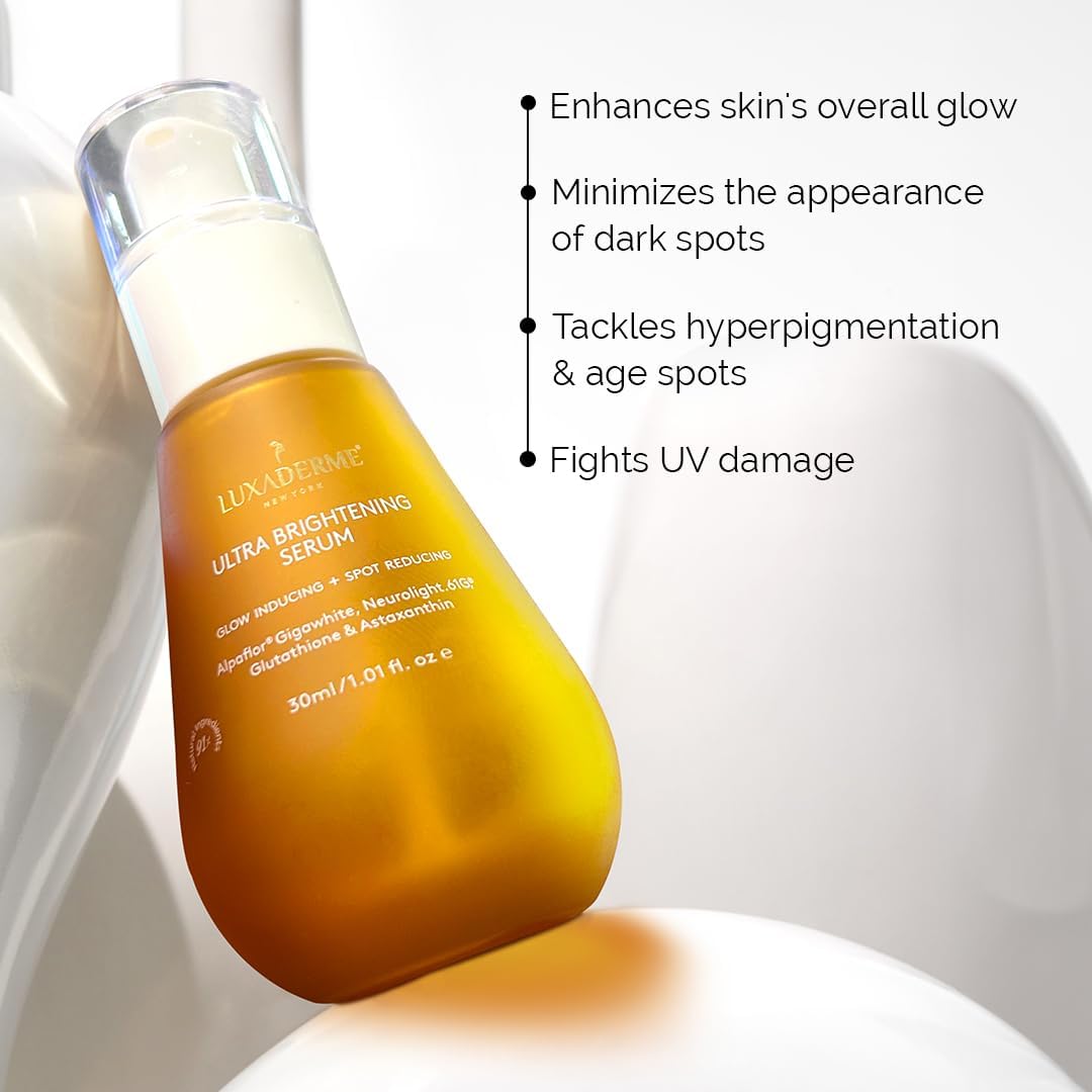 LuxaDerme Korean Ultra Brightening Face Serum, Brightens Skin and Reduces Dark Spots, Daily Use for Brightening & Even Skin Tone | 91% Natural Ingredients with Yuzu, Glutathione & Astaxanthin | 30ml