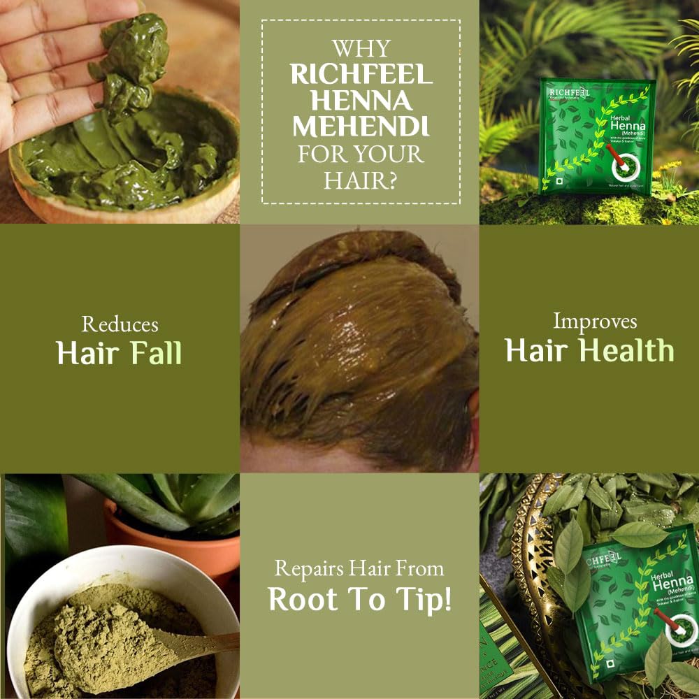 Richfeel Heena Mehendi Powder| Natural Hair Color and Conditioning with the goodness of Amla, Shikakai & Brahmi | 100 g (Pack of 4)