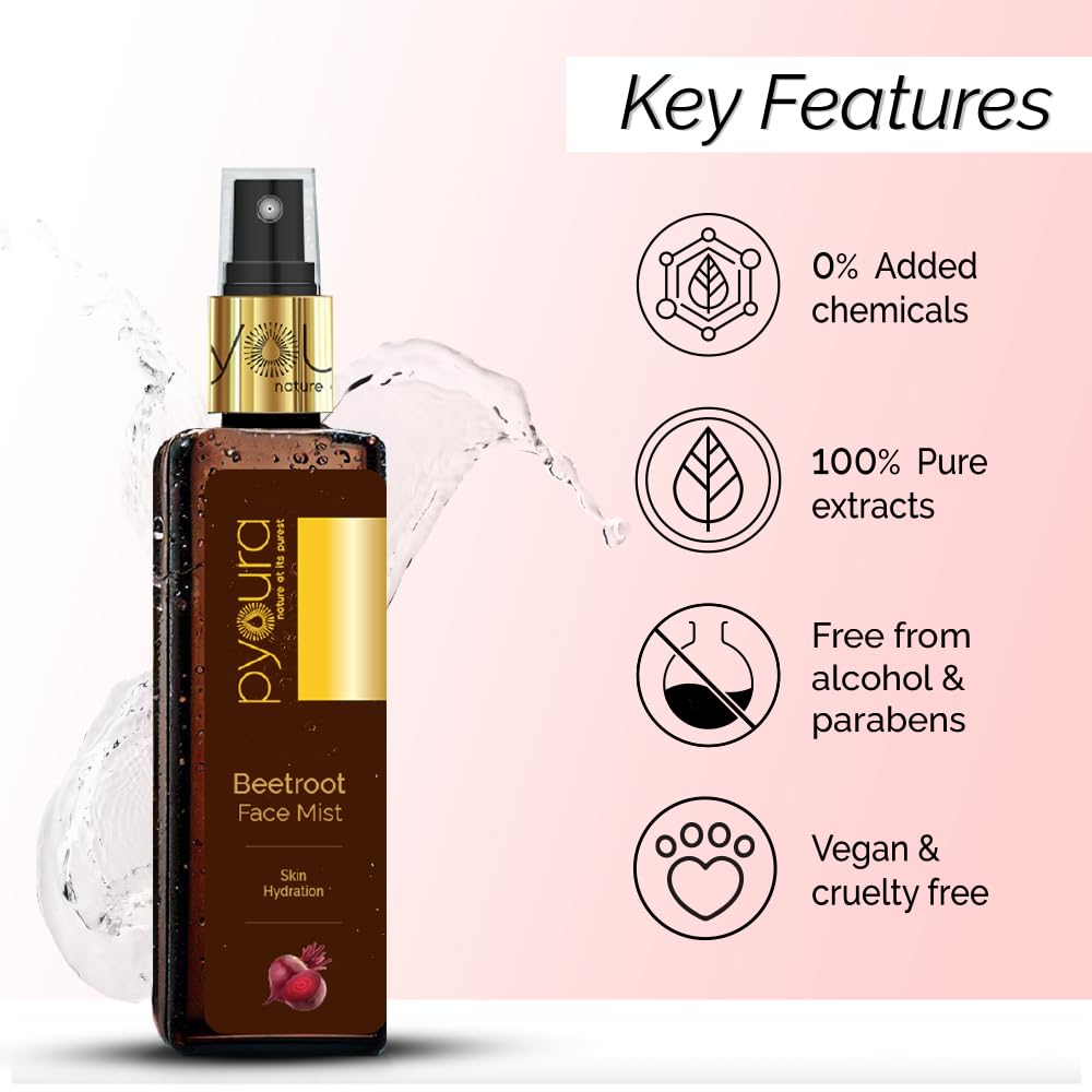 PYOURA Skin Brightening Beetroot Face Toner Mist 100 ml, Helps Control Dark Spots Pigmentation, Toner For Glowing Skin, Aclohol Free Natural Face Serum Toner For Oily Dry Combination Skin