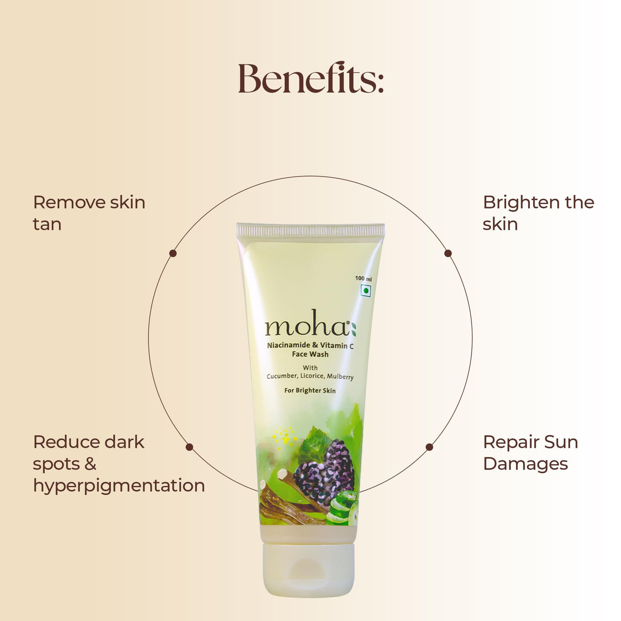 Vedistry Moha: Niacinamide & Vitamin C Brightening Face Wash | Hydrating Cucumber & Dark Spot Reducing Licorice | Glowing Skin | Unisex | 100 Ml