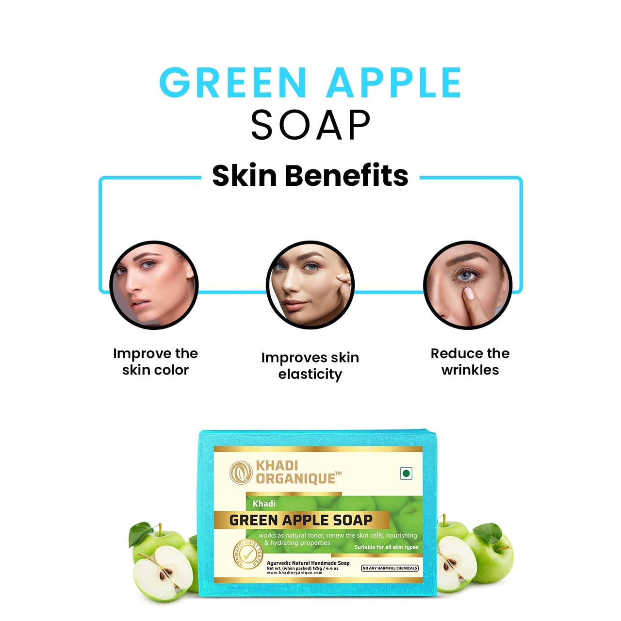 Khadi Organique Natural Herbal Green Apple Soap Pack of 4