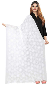 AKSHAR LLC Women's  Designer Pure Chiffon Dupatta with Pure Cotton Thread Embroidery Work
