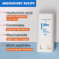 Glamveda Hyaluronic Invisible Sunscreen Stick SPF-50 PA+++ | Blue Light Filter, Hydration with Hyaluronic Acid & Ceramides | Dewy Finish, Easy Application | UVA/UVB Protection | for Men & Women | 20g