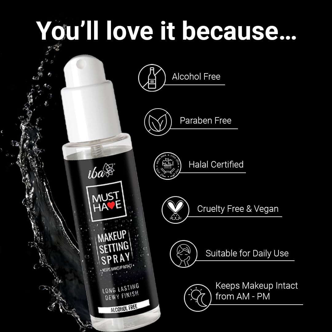 Iba Must Have Makeup Setting Spray, 100ml-Keeps Makeup Intact | Long Lasting Dewy Finish | Makeup Fixer Spray for Face | Enriched with Hyaluronic Acid, Coconut Water & Chamomile Extract | Alcohol-Free | Halal Certified & Vegan