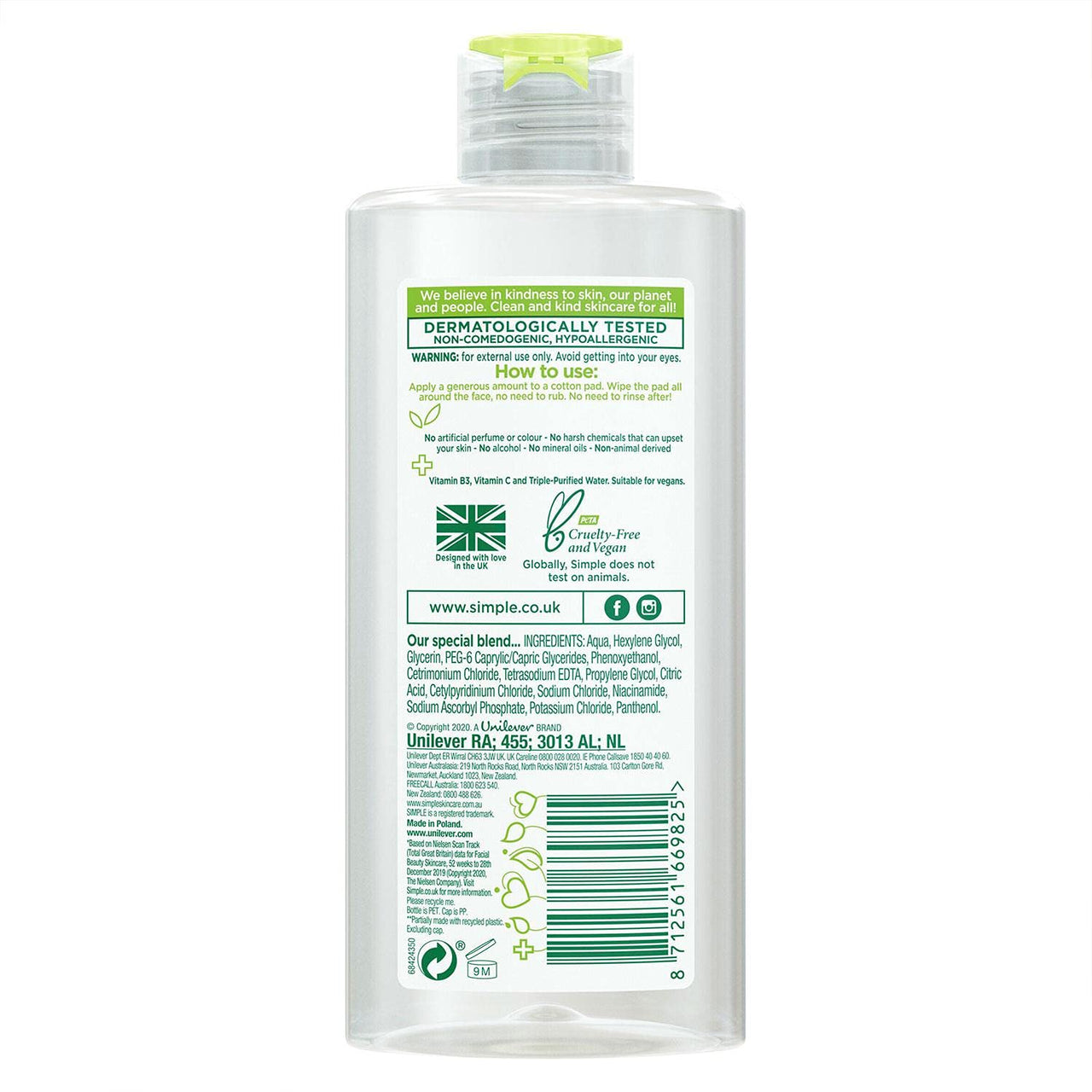 Simple Kind To Skin Micellar Cleansing Water 200 ml | Gently Removes Make-Up & Hydrates | For All Skin Types