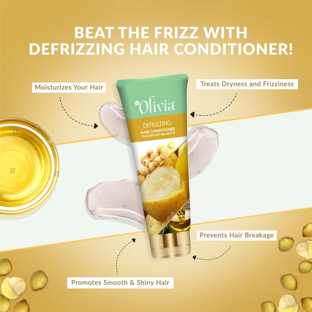 Olivia Defrizzing Hair Conditioner with Marula Oil | Deep Nourishing Conditioner for Frizzy Hair | Prevents Damaged and Dry Hair | Paraben-Free Formula for Men & Women - 200ml