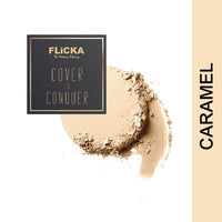 FLiCKA Cover To Conquer Compact Powder For Velvet Matte Finish, Long-Lasting, Smooth Finish| Absorbs Oil, Waterproof Formula, Prevents Creasing| 03 Caramel, 9g