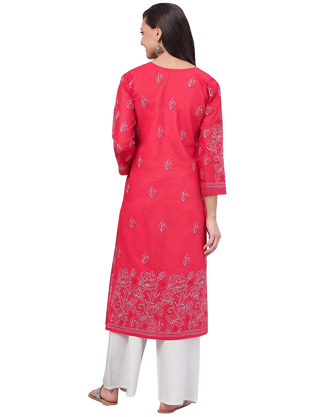 Ada Hand Embroidered Lucknowi Chikankari Straight Cotton Kurti Kurta for Women A220999 White 2XL