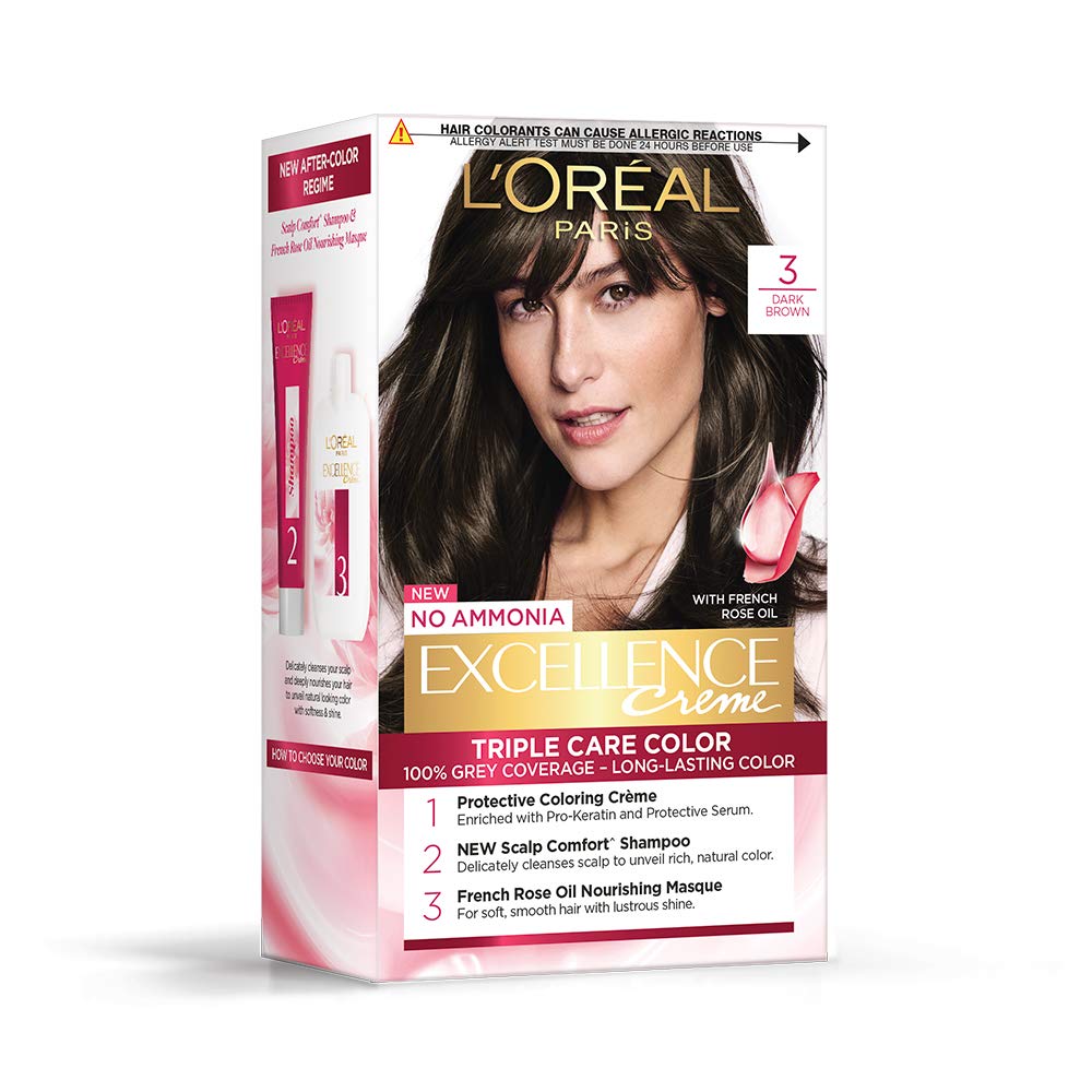 L'OREAL PARIS Permanent Hair Colour, Excellence Crème, 4.25 Aishwarya'S Brown & Permanent Hair Colour, Excellence Crème, 3 Natural Darkest Brown