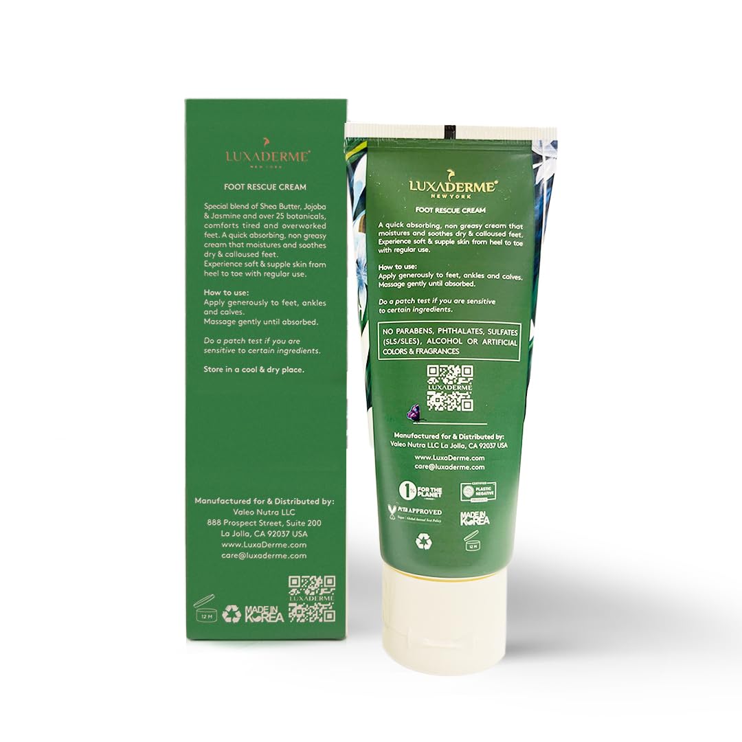 LuxaDerme Korean Foot Rescue Cream | Moisturizes and Soothes Cracked, Calloused, Dry Feet | Enriched with Shea Butter, Jojoba & Jasmine for Soft and Supple Skin from Heel to Toe | 50 ml