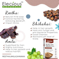 Elecious Pure Amla, Reetha, Shikakai Powder for Hair | Natural Hair Cleanser | 100% Natural, No Chemical or Preservative | SLS, Paraben-Free | Prevents Hairfall & Dandruff, Boost Hair growth