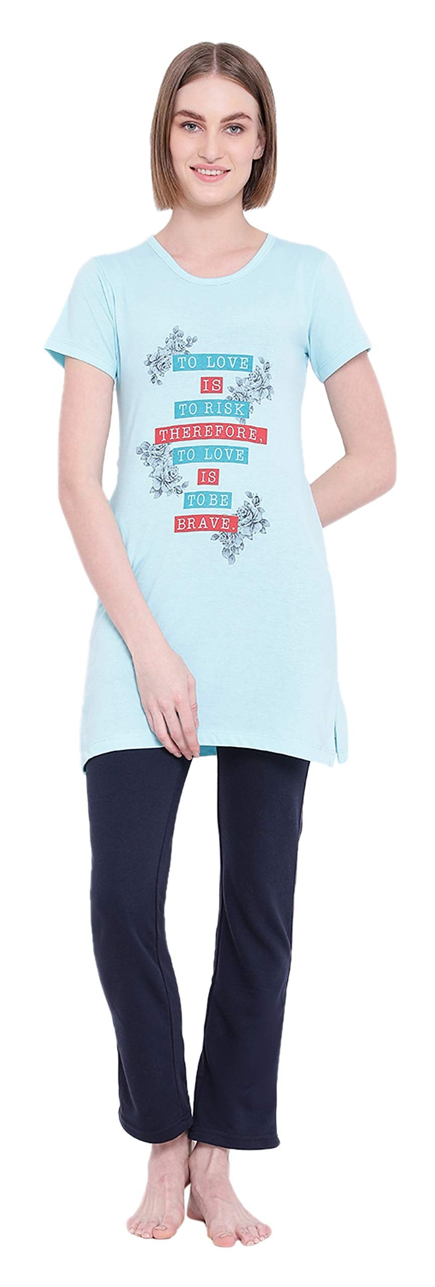 In Love Ladies Long Knee Length Chest Printed Side Slits Tshirts