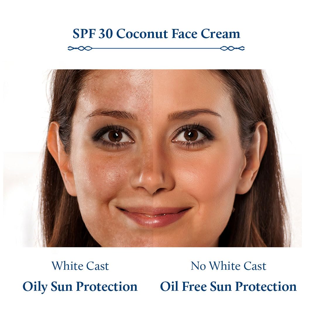 Blue Nectar Coconut Face Cream with SPF 30 Sunscreen for Women | Plant Based Oil Free Moisturizer for Face with Vitamin E | Brightening Sunscreen for Oily, Dry & Sensitive Skin (16 Herbs, 50g)
