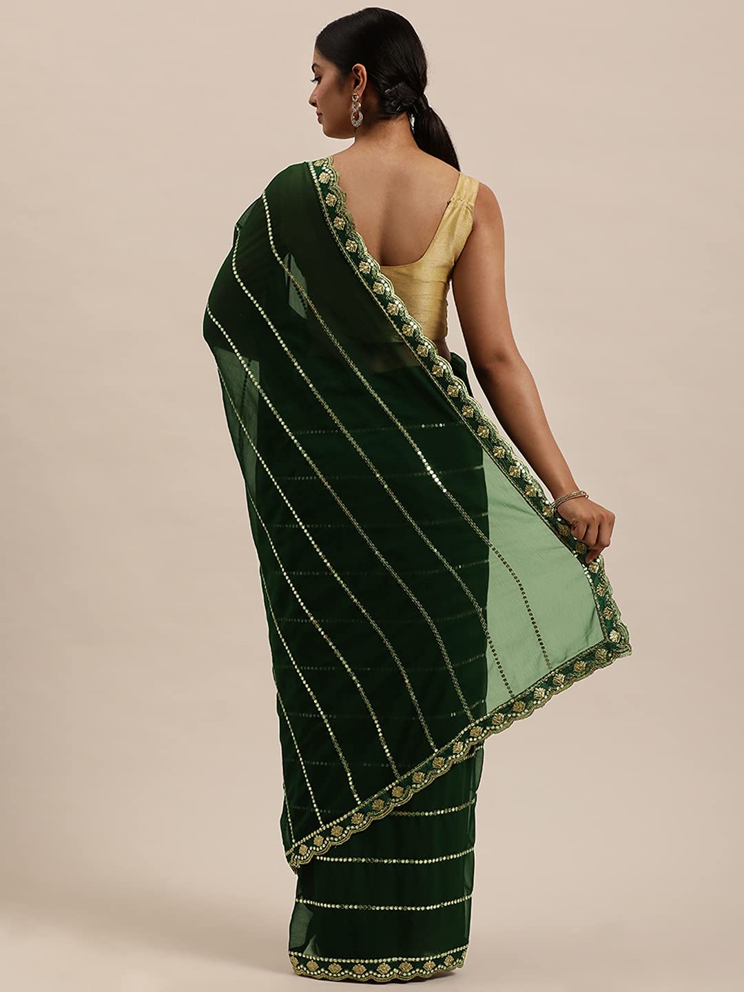 Sunderani Women's  Designer Black Georgette Embroidered Fashion Designing Saree for Women (Sund KK BLACK)