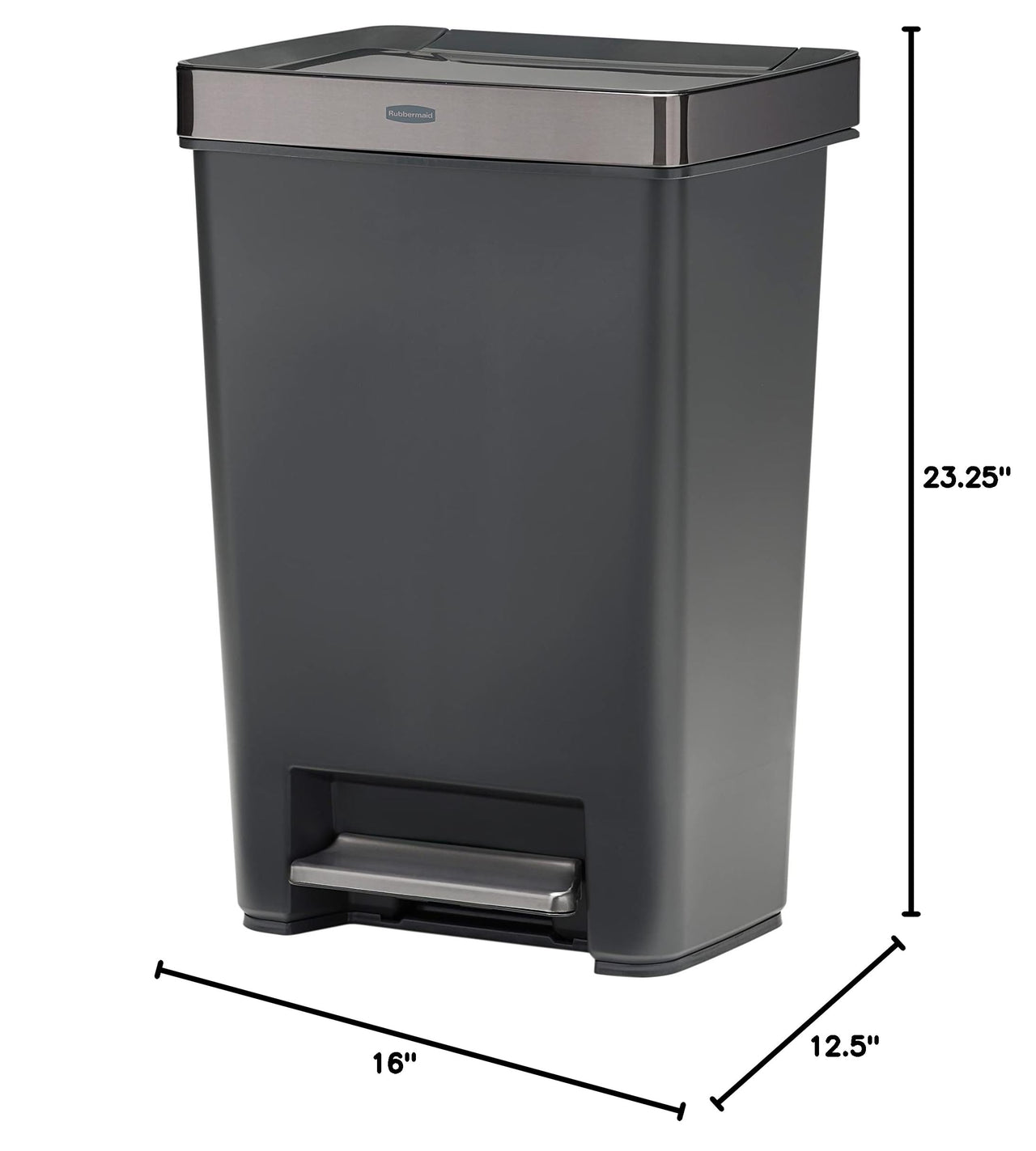 Rubbermaid Premier Series II Step-on Trash Can for Home and Kitchen, with Lid Lock and Slow Close, 13 Gallon, Charcoal, for Home/Kitchen/Hotel/Lobby/Office 13G - Classic Plastic